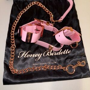 Honey Birdette Pink and Rose Gold Collar, Cuffs and Leash Set